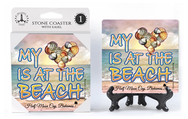 My heart is at the beach  shells heart    1-pack with easel absorbent stone coas