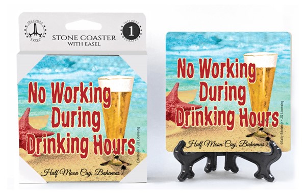 No working during drinking hours  beer image on beach    1-pack with easel absor