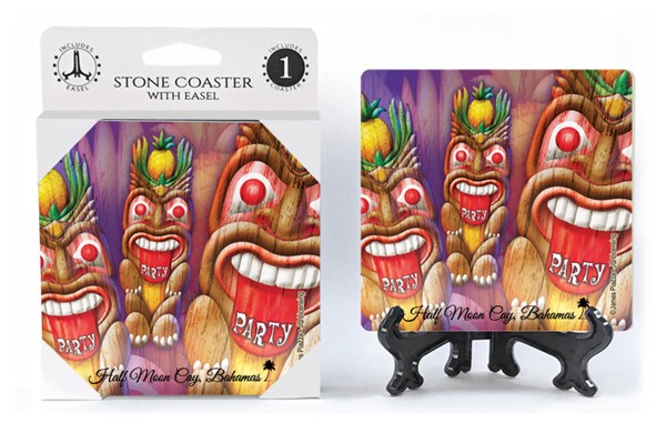 Party party party  3 Tiki guys   1-pack with easel absorbent stone coaster