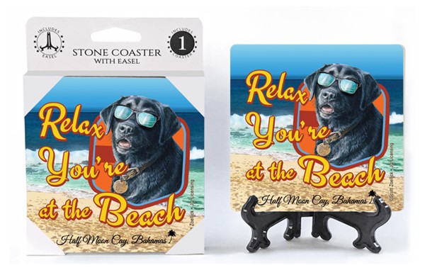 Relax Youre at the Beach  black lab sunglasses    1-pack with easel absorbent st