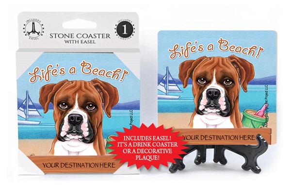 Boxer / Life's A Beach 1-pack with easel stone coaster