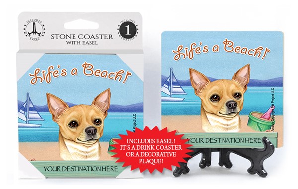 Chihuahua   tan   / Life's A Beach 1-pack with easel stone coaster