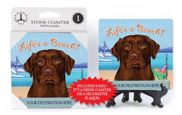 Chocolate Lab / Life's A Beach 1-pack with easel stone coaster