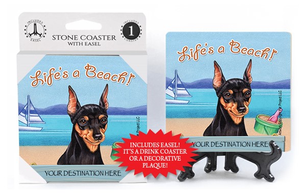 Miniature Pinscher / Life's A Beach 1-pack with easel stone coaster