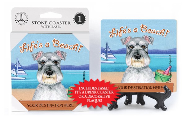 Schnauzer / Life's A Beach 1-pack with easel stone coaster