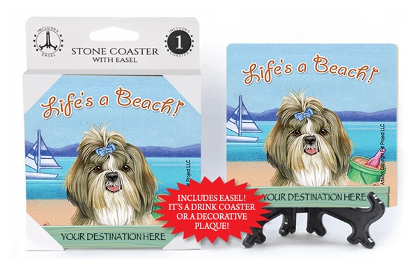 Shih Tzu / Life's A Beach 1-pack with easel stone coaster