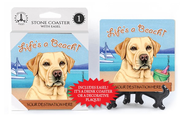 Yellow Lab / Life's A Beach 1-pack with easel stone coaster