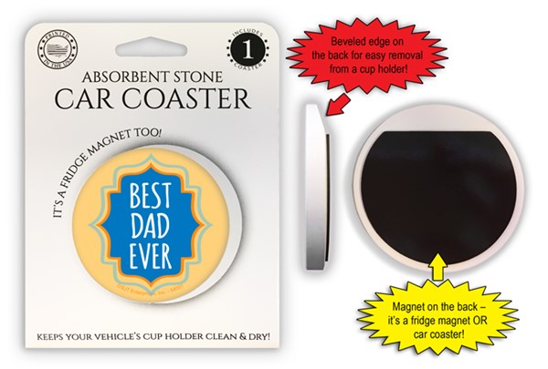 Best Dad Ever 2.6" 1-pack stone car coaster with magnet