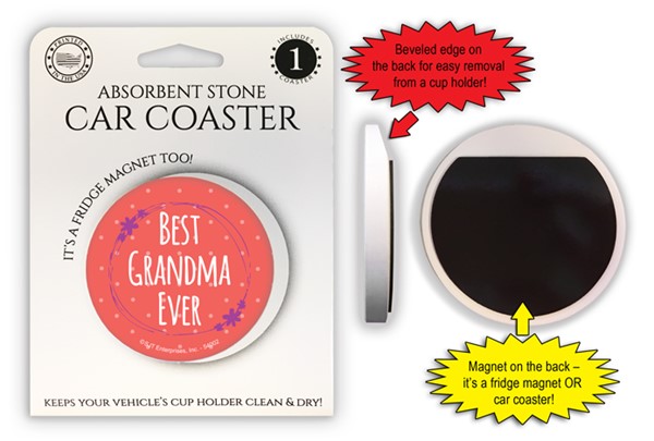 Best Grandma Ever 2.6" 1-pack stone car coaster with magnet