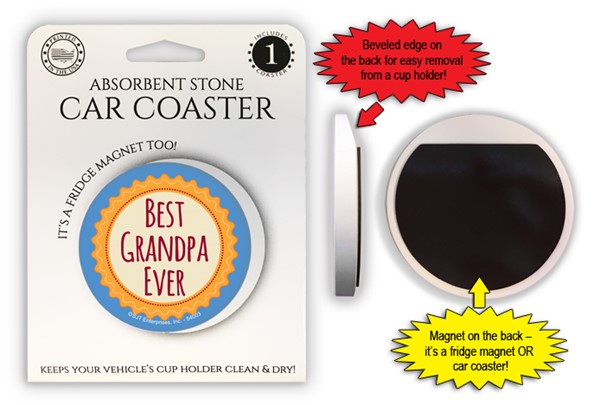 Best Grandpa Ever 2.6" 1-pack stone car coaster with magnet