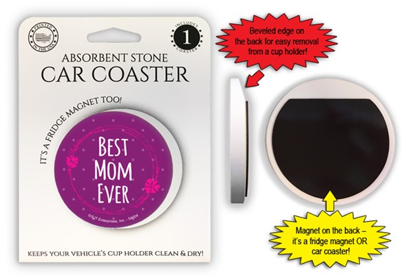Best Mom Ever 2.6" 1-pack stone car coaster with magnet