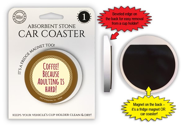 Coffee because adulting is hard 2.6" 1-pack stone car coaster with magnet