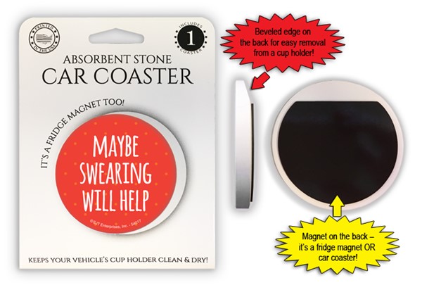 Maybe swearing will help 2.6" 1-pack stone car coaster with magnet