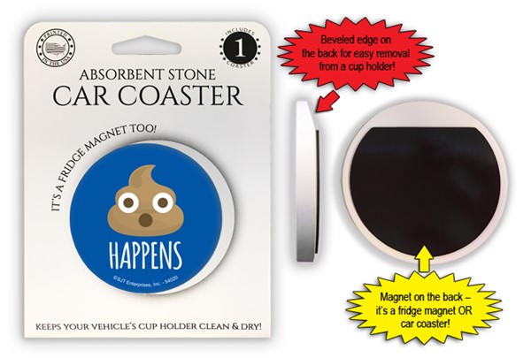 Poop  emoji  happens 2.6" 1-pack stone car coaster with magnet