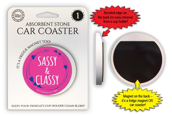Sassy   Classy 2.6" 1-pack stone car coaster with magnet
