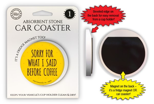 Sorry for what I said before coffee 2.6" 1-pack stone car coaster with magnet