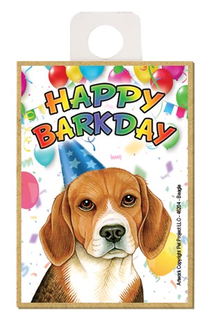 Beagle  Happy Barkday wood fridge magnet