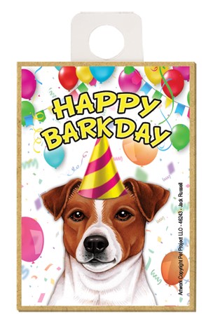 Jack Russell Terrier Happy Barkday wood fridge magnet