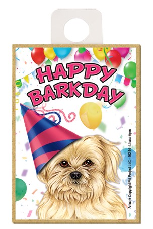Lhasa Apso Happy Barkday wood fridge magnet