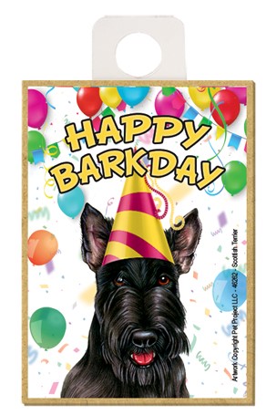 Scottish Terrier Happy Barkday wood fridge magnet