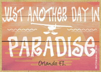 Just another day in paradise  floatplane silhouette / Wood fridge magnet with wh