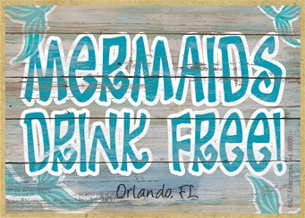 Mermaids drink  aqua mermaid tails / Wood fridge magnet with whitewash look - ca