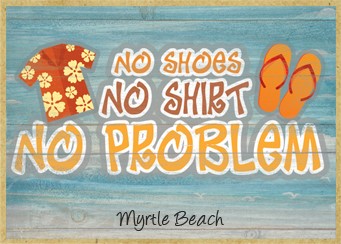 No shoes, no shirt, no problem  floral shirt and orange flipflops / Wood fridge