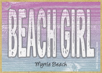 Beach Girl  Pink and Blue Background / Wood fridge magnet with whitewash look -