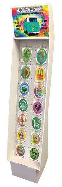 A- Weed round car magnets cardboard floor display