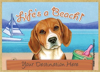 Beagle / Life's a Beach wood fridge magnet that can be name dropped!