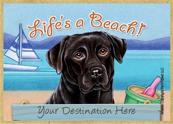Black Lab / Life's a Beach wood fridge magnet that can be name dropped!