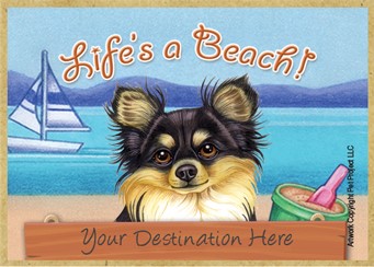 Chihuahua   black and tan   / Life's a Beach wood fridge magnet that can be name