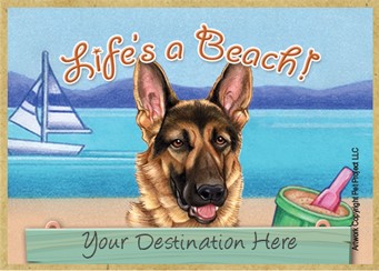 German Shepherd / Life's a Beach wood fridge magnet that can be name dropped!