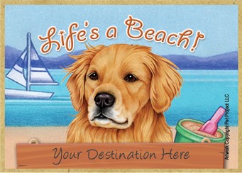 Golden Retriever / Life's a Beach wood fridge magnet that can be name dropped!