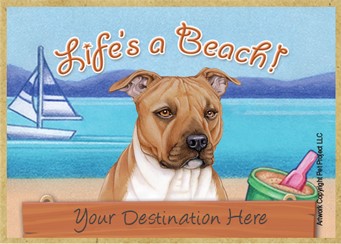 Pitbull   tan   / Life's a Beach wood fridge magnet that can be name dropped!