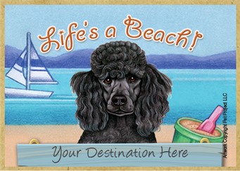 Poodle   Black   / Life's a Beach wood fridge magnet that can be name dropped!