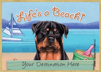 Rottweiler / Life's a Beach wood fridge magnet that can be name dropped!