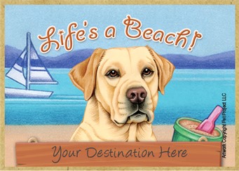 Yellow Lab / Life's a Beach wood fridge magnet that can be name dropped!