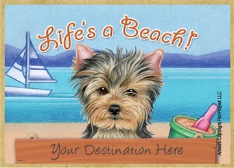 Yorkie / Life's a Beach wood fridge magnet that can be name dropped!