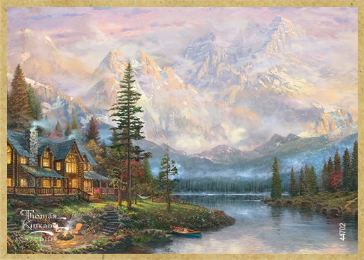 Cathedral Mountain Lodge wood fridge magnet featuring the artwork of Thomas Kink