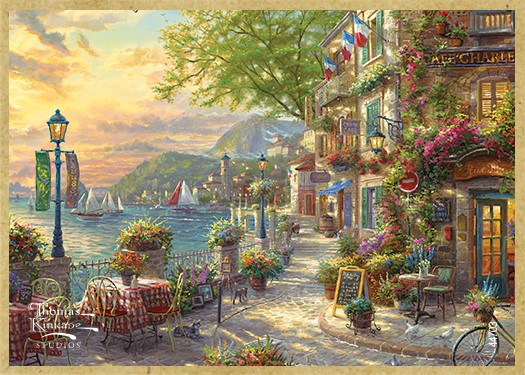 French Riviera Cafe' Wood Fridge Magnet Featuring the Artwork of Thomas Kinkade