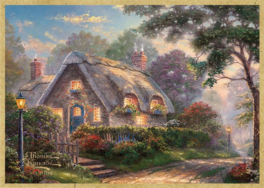 Lovelight Cottage wood fridge magnet featuring the artwork of Thomas Kinkade