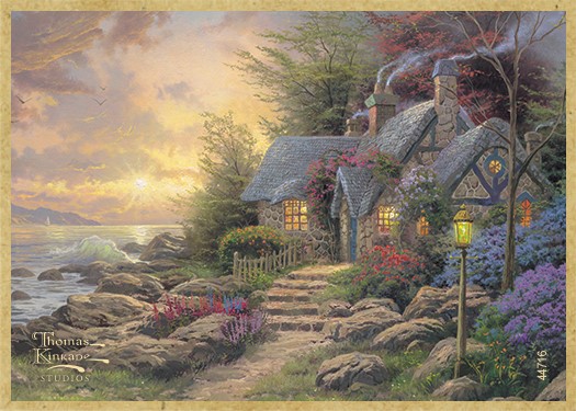 Seaside Hideaway wood fridge magnet featuring the artwork of Thomas Kinkade