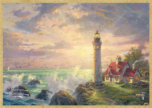 The Guiding Light wood fridge magnet featuring the artwork of Thomas Kinkade