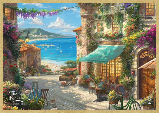 Italian Café wood fridge magnet featuring the artwork of Thomas Kinkade