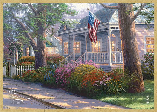 Hometown Pride wood fridge magnet featuring the artwork of Thomas Kinkade