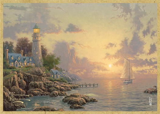 The Sea of Tranquility wood fridge magnet featuring the artwork of Thomas Kinkad