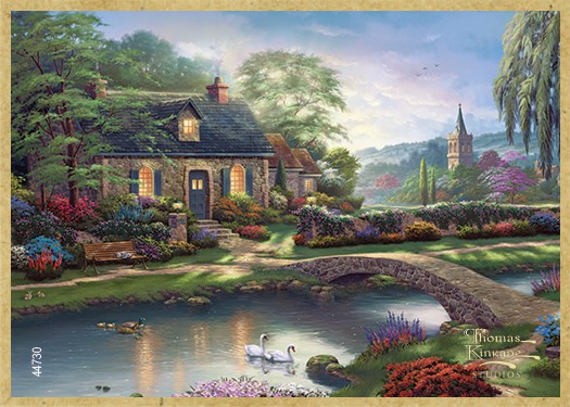 Stoney Creek Cottage wood fridge magnet featuring the artwork of Thomas Kinkade