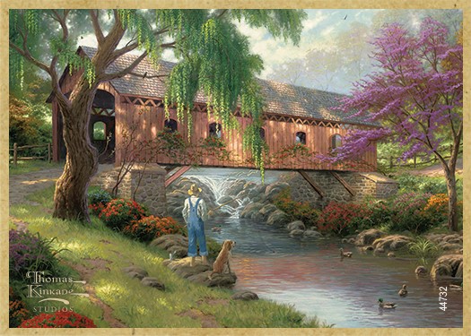 The Old Fishin' Hole wood fridge magnet featuring the artwork of Thomas Kinkade