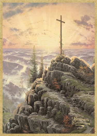 Sunrise wood fridge magnet featuring the artwork of Thomas Kinkade